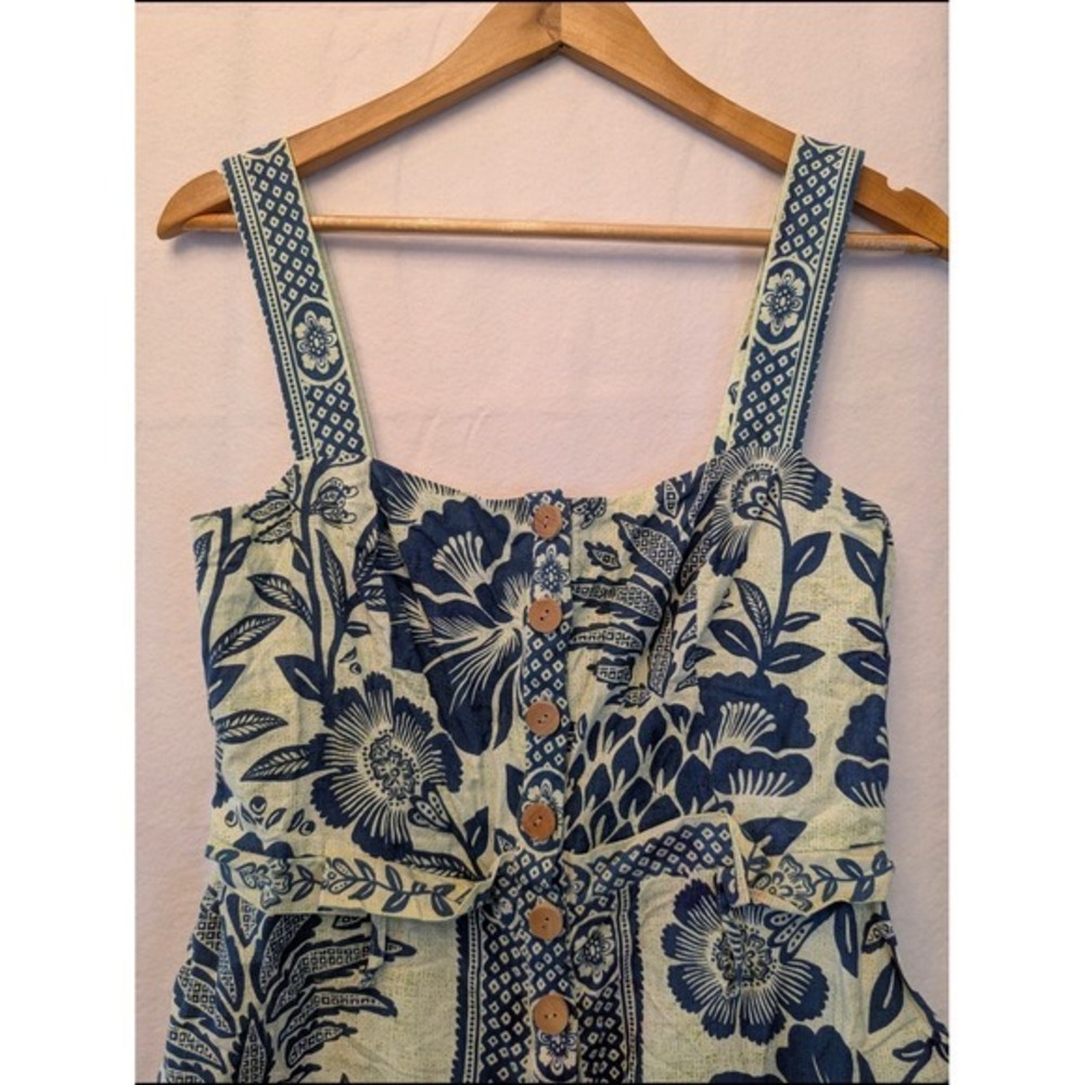 Farm Rio Blue Pineapple Floral Button Front Smocked Back Romper Small SN 300714 - Picture 3 of 14